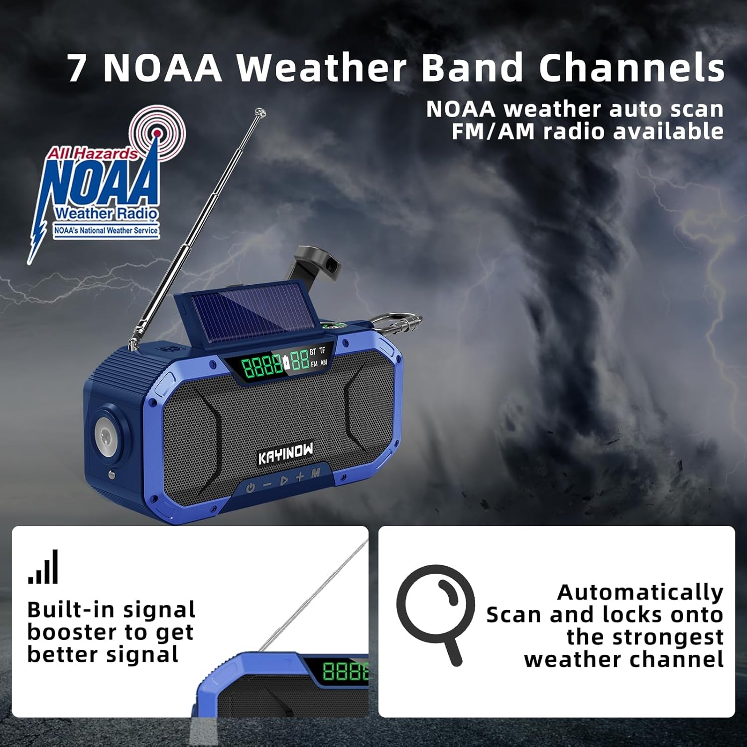 Emergency NOAA Weather Radio, Solar Hand Crank FM AM Radio with Bluetooth Speaker, 5000Mah/18500Mwh Battery Powered, Flashlight, IPX5 Waterproof, SOS Alarm for Survival Hurricane Camping