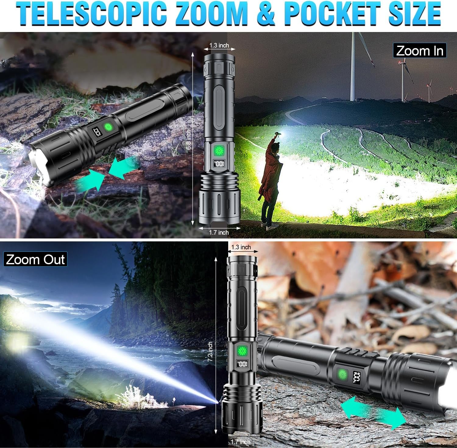 20000 Lumens Rechargeable Flashlight - Waterproof - 20H Runtime