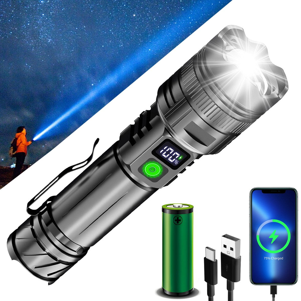 1-50Pack 50000000LM Super Bright LED Tactical Flashlight Rechargeable Work Light