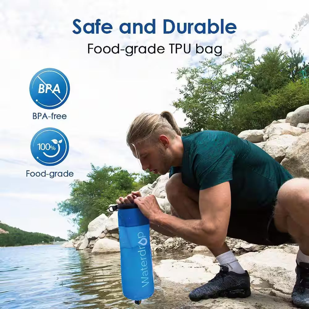 Water Filter, Water Filtration System Survival, 3 Pack, Blue Extra 6-Water Bags