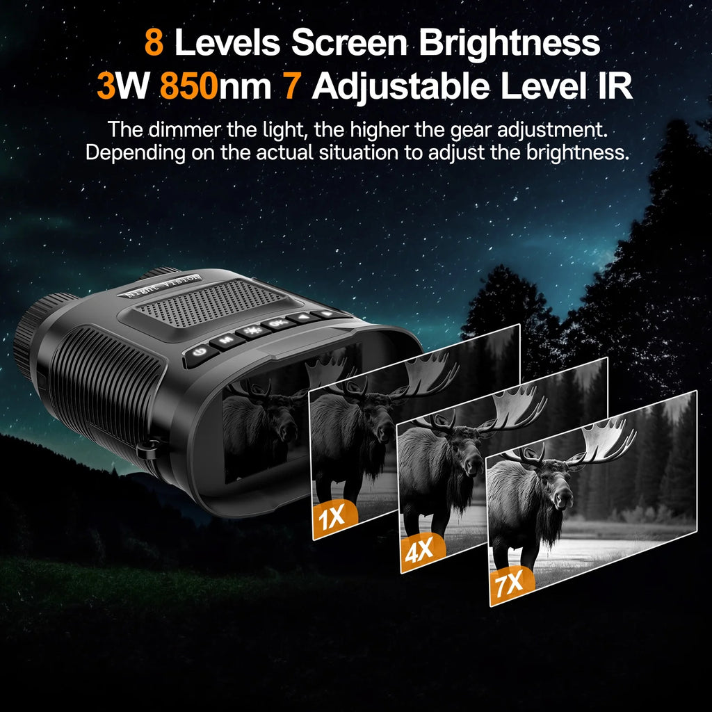 Night Vision Binoculars for Adults: 7 IR Infrared Levels, 3" IPS Night Vision Goggles for Day and Night, 32G SD Card for Photo & Video, 8X Digital Binoculars for Hunting Wildlife Watching