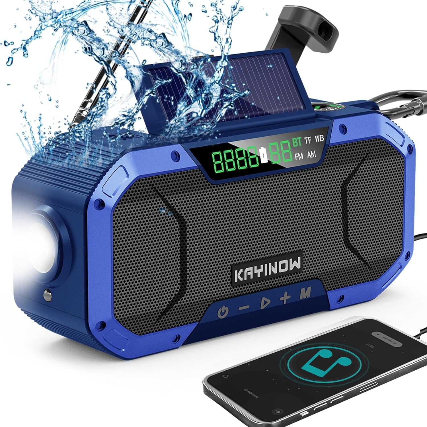 Emergency NOAA Weather Radio, Solar Hand Crank FM AM Radio with Bluetooth Speaker, 5000Mah/18500Mwh Battery Powered, Flashlight, IPX5 Waterproof, SOS Alarm for Survival Hurricane Camping