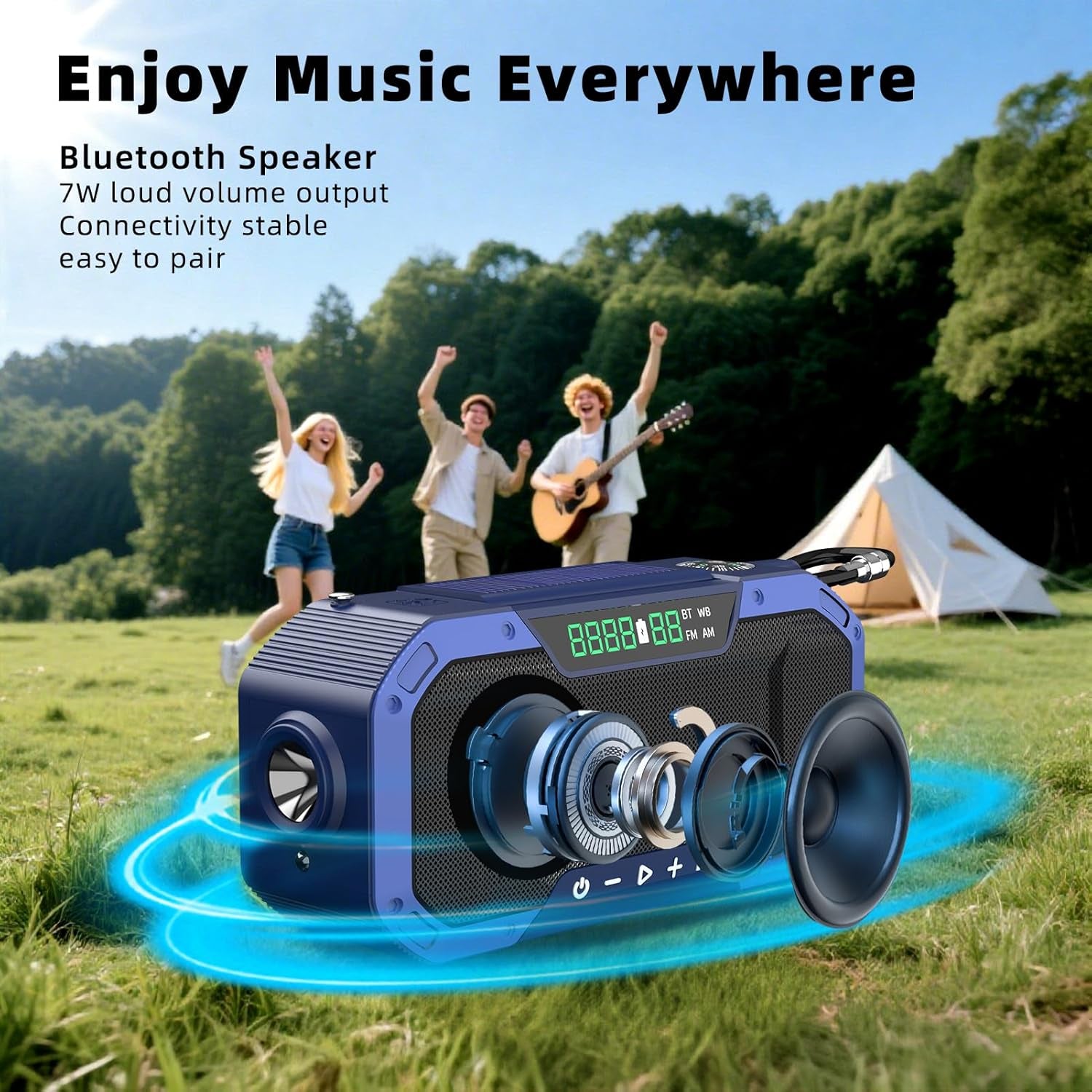 Emergency NOAA Weather Radio, Solar Hand Crank FM AM Radio with Bluetooth Speaker, 5000Mah/18500Mwh Battery Powered, Flashlight, IPX5 Waterproof, SOS Alarm for Survival Hurricane Camping