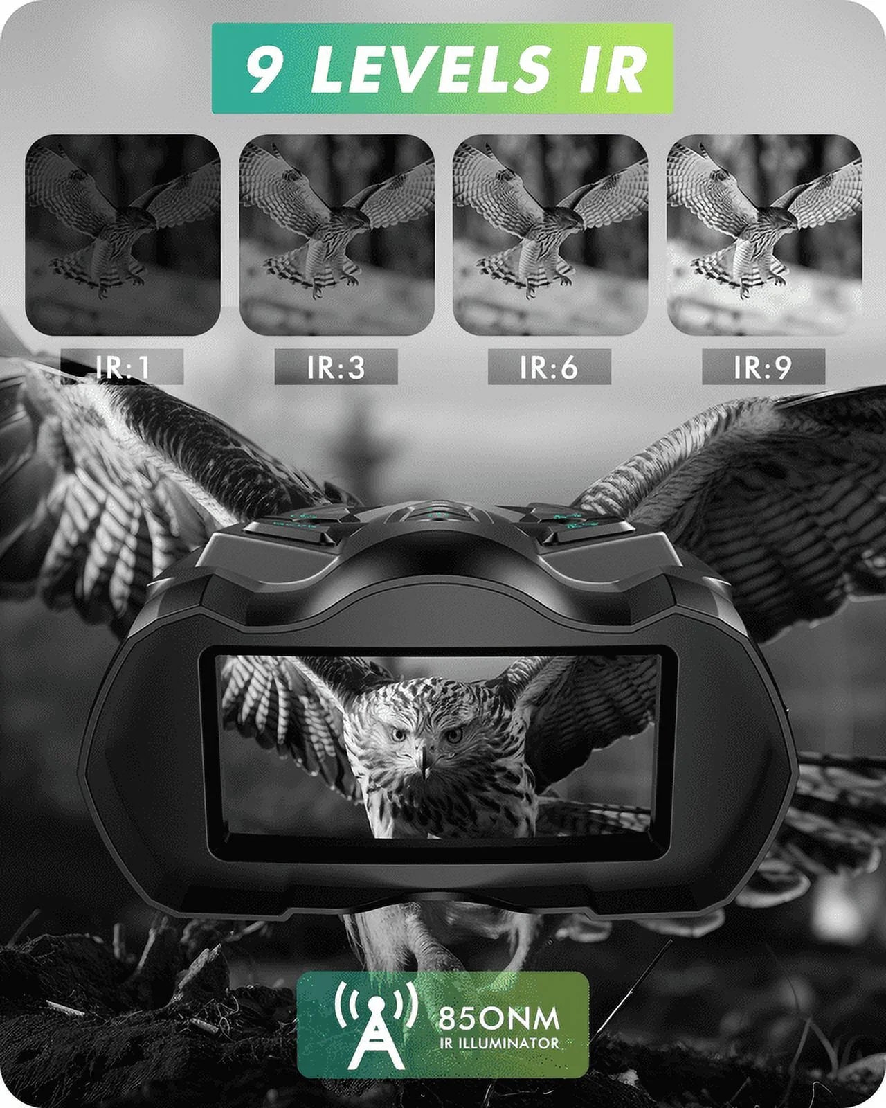 Night Vision Binoculars, 9 Level Infrared Night Vision Goggles with HD Video and Photo Modes, 10X Zoom, 32GB Card, 3.5" HD Screen Binoculars for Adults - Gray