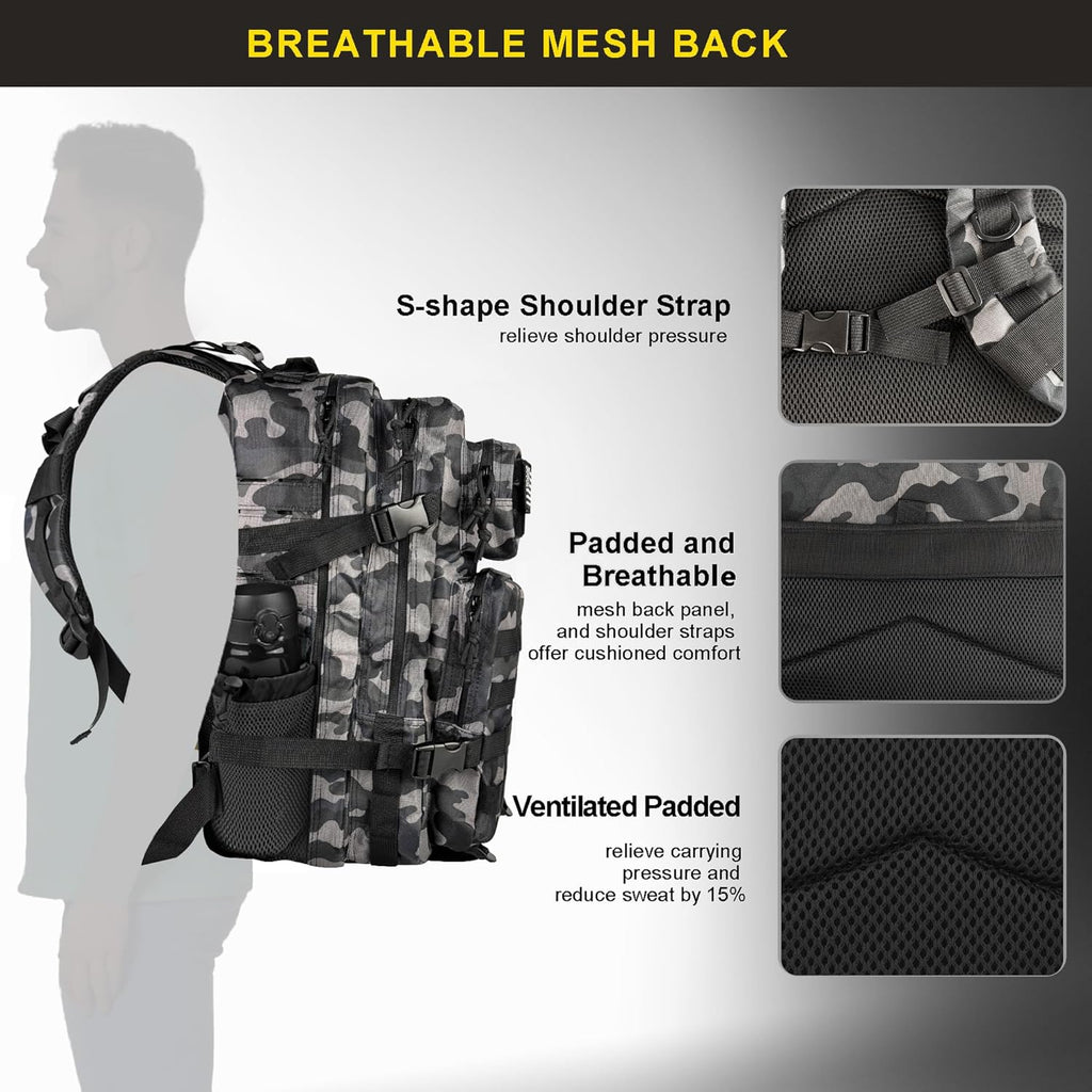 45L Military Tactical Backpack, Army 3-Day Assault Pack Bug Out Bag for Hiking Camping | Army, Bag, Large Rucksack, with Molle System