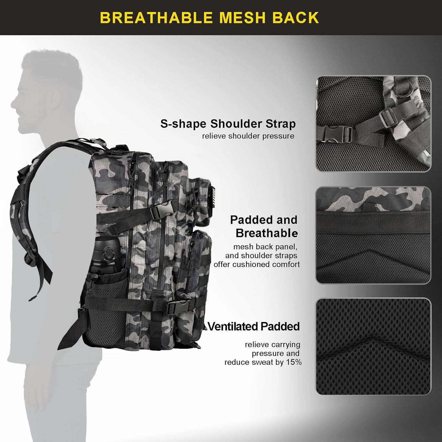 45L Military Tactical Backpack, Army 3-Day Assault Pack Bug Out Bag for Hiking Camping | Army, Bag, Large Rucksack, with Molle System