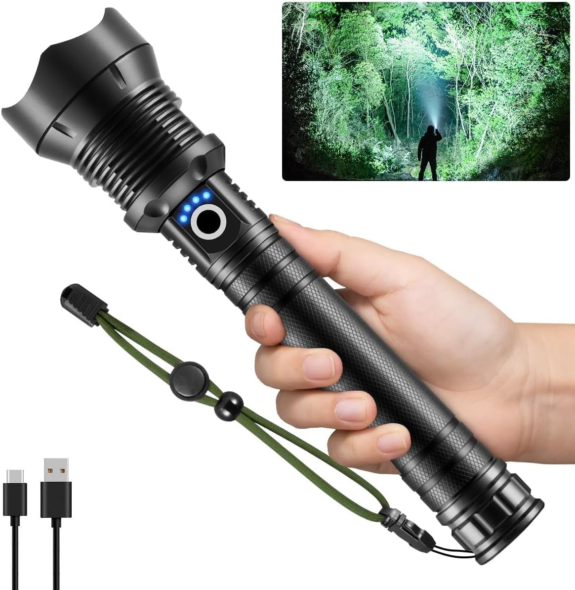 Flashlights High Lumen Rechargeable, Heavy Duty Rechargeable X92-Pro, Black