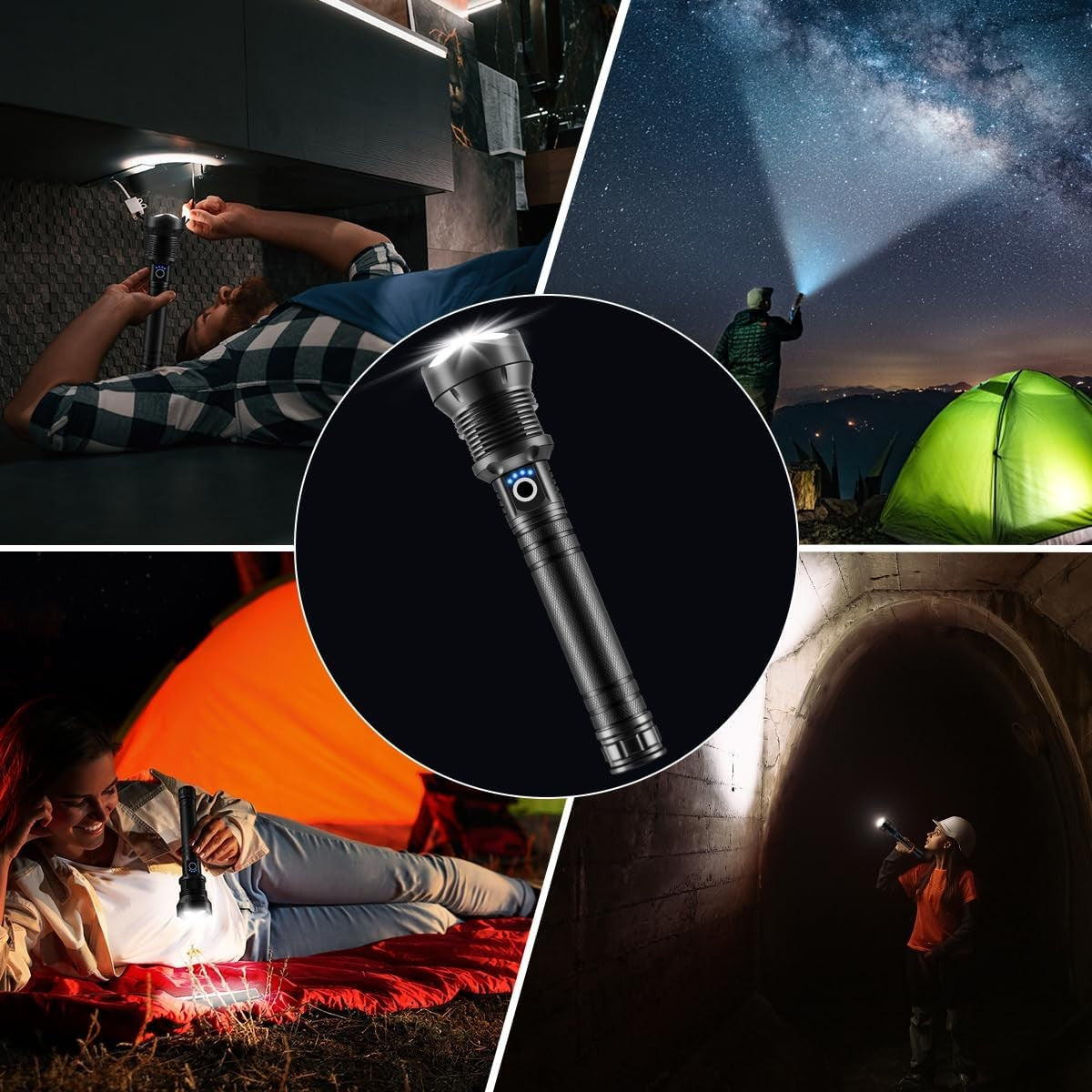 Flashlights High Lumen Rechargeable, Heavy Duty Rechargeable X92-Pro, Black