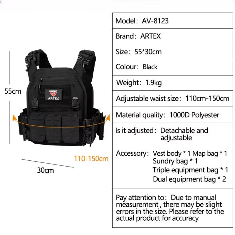 Tactical Plate Carrier Quick Release Fast Adjust Cummerbund Laser Cut Vest with Magazine Pouch MOLLE Lightweight Hunting Gear