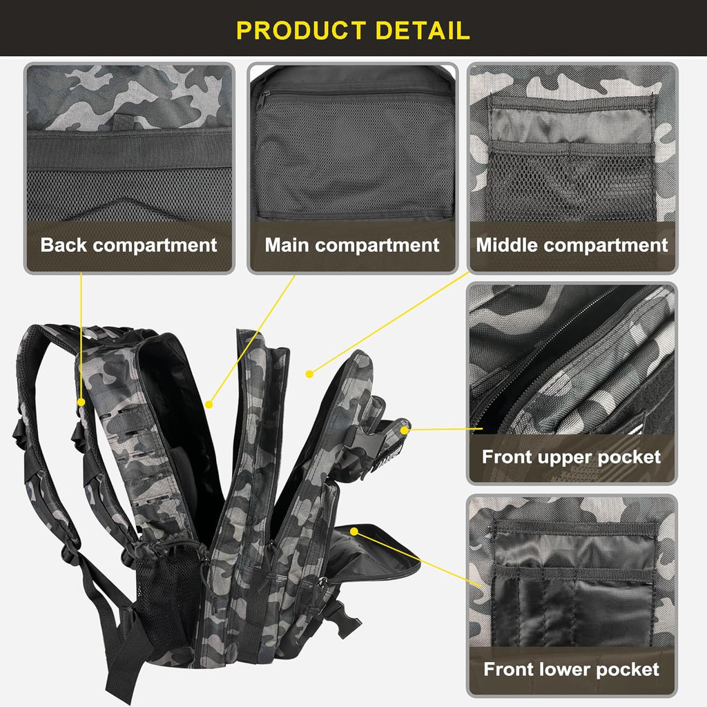45L Military Tactical Backpack, Army 3-Day Assault Pack Bug Out Bag for Hiking Camping | Army, Bag, Large Rucksack, with Molle System