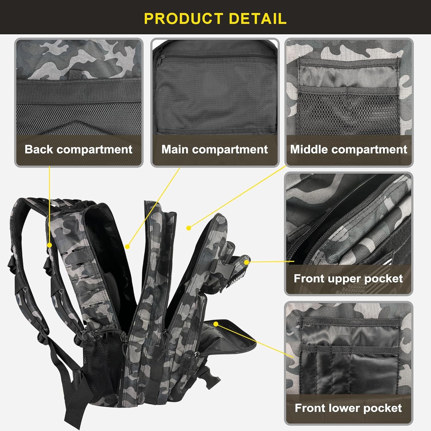 45L Military Tactical Backpack, Army 3-Day Assault Pack Bug Out Bag for Hiking Camping | Army, Bag, Large Rucksack, with Molle System