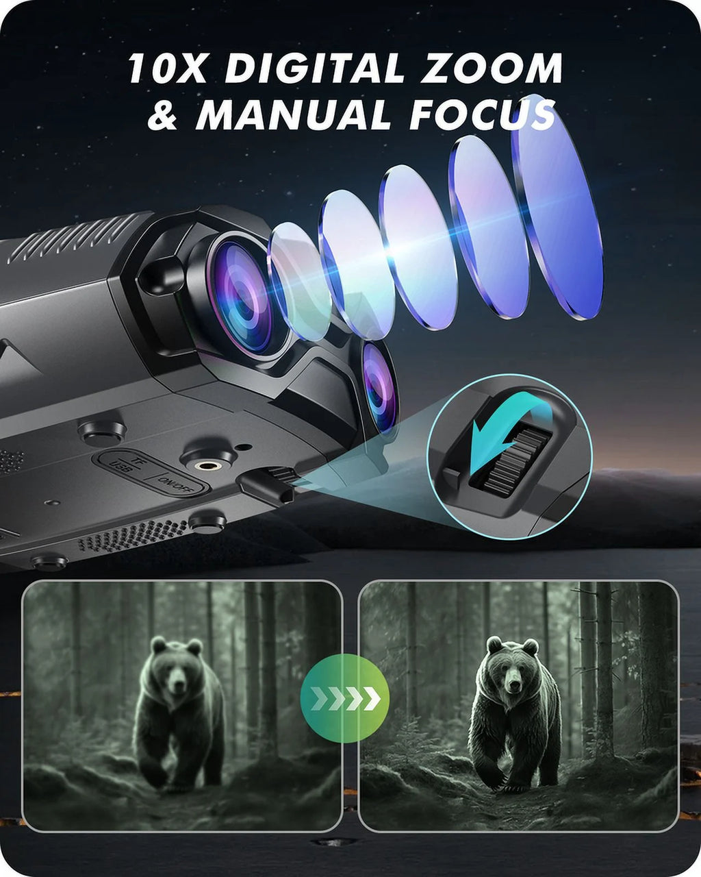 Night Vision Binoculars, 9 Level Infrared Night Vision Goggles with HD Video and Photo Modes, 10X Zoom, 32GB Card, 3.5" HD Screen Binoculars for Adults - Gray