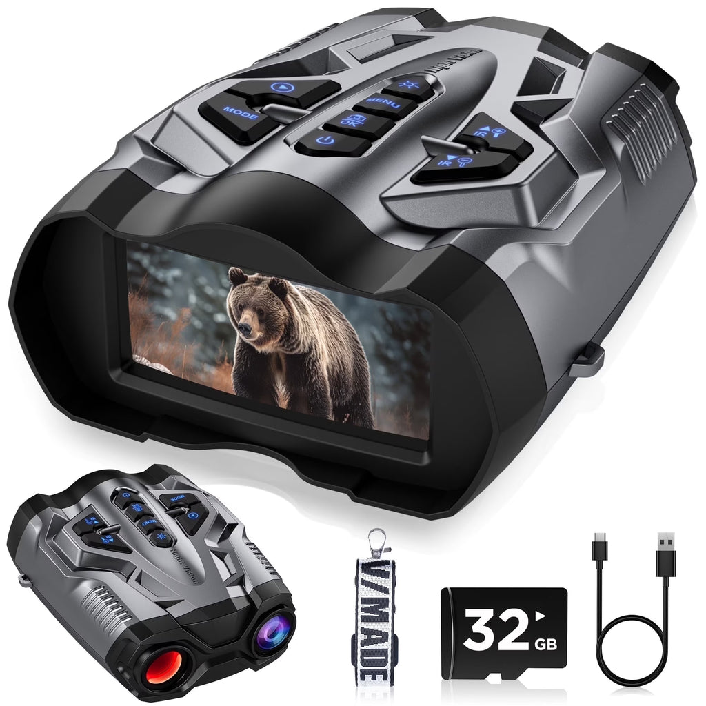 Night Vision Binoculars, 9 Level Infrared Night Vision Goggles with HD Video and Photo Modes, 10X Zoom, 32GB Card, 3.5" HD Screen Binoculars for Adults - Gray
