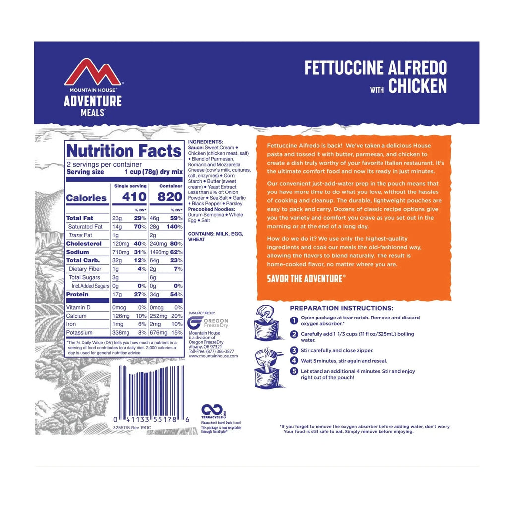 (6 Pouches)  Freeze Dried Emergency Survival Backpacking and Camping Food Fettuccine Alfredo with Chicken ✅