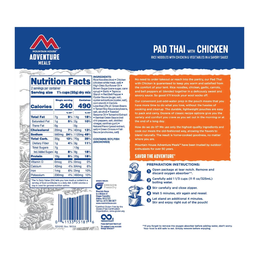 Pad Freeze Dried Emergency Survival Backpacking and Camping Food Thai with Chicken - 6 Pouches
